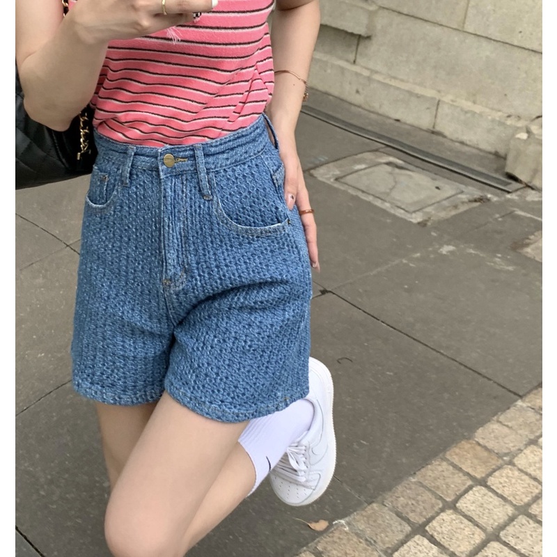 Quần Short Denim Lưng Cao Dáng Rộng Hợp Thời Trang