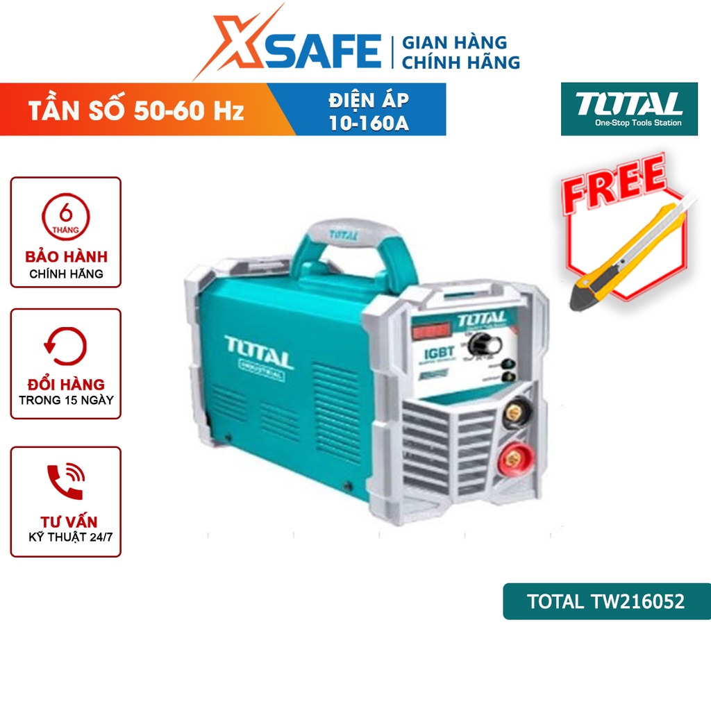 Máy hàn điện tử TOTAL TW216052 Inverter MMA Điện áp ra tối đa 160A 65V Kích thước que hàn 1.6 - 4.0mm