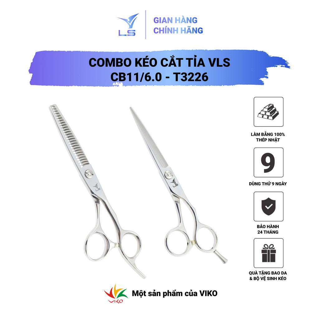 Combo 2 kéo cắt tỉa cao cấp LS , kéo cắt lưỡi thẳng đỡ ngón tháo rời CB11/6.0, Kéo tỉa quai offset vênh răng cong T3226