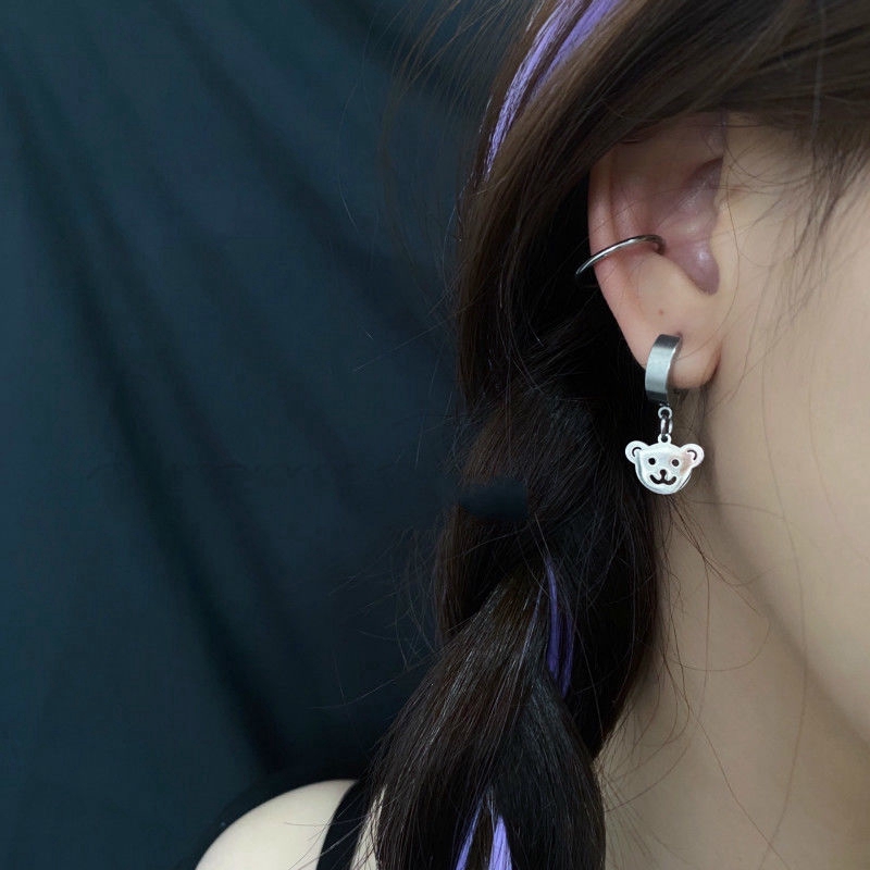 Bông Tai Bằng Thép Titan Hình Gấu Phong Cách Hip Hop Cá Tính