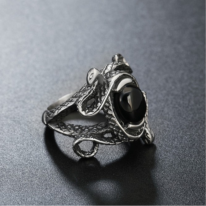 Nhẫn inox thiết kế hình rắn phong cách gothic cá tính cho nam
