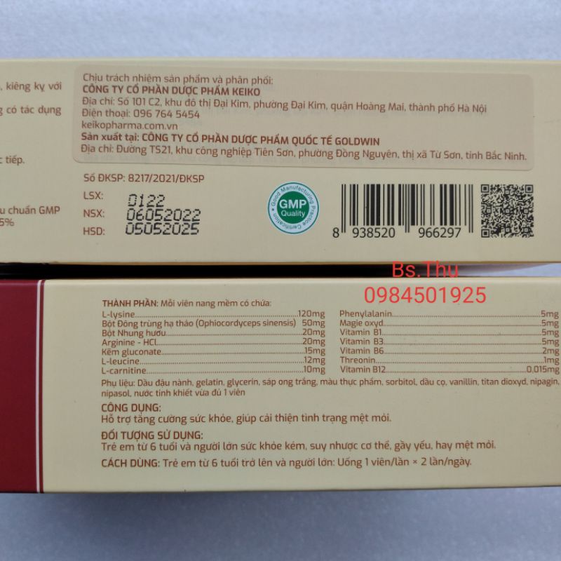 YONG KWANG NHUNG HƯƠU - ĐÔNG TRÙNG hộp 60 viên hỗ trợ tăng cường sức khỏe, giảm mệt mỏi