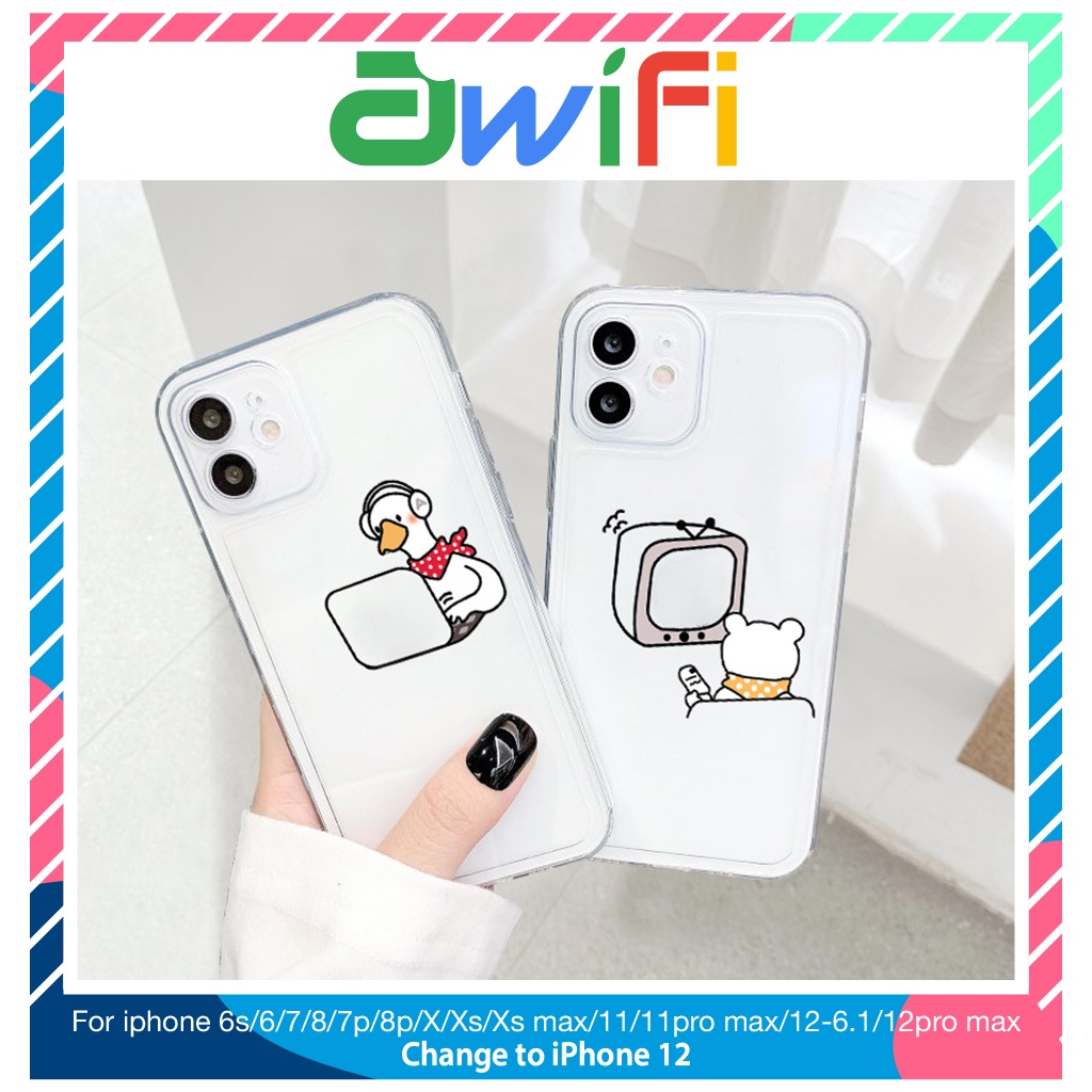 Ốp lưng iphone trong cạnh vuông BVC gấu TV 6plus/6s/6splus/7/7plus/8/8plus/x/xr/xs/11/12/pro/max/plus/-Sale Sốc B2-17