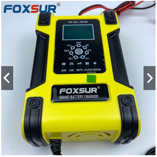 Sạc bình ắc quy 12V12A- 24V 6Ah - 200Ah FOXSUR 12A sạc pin sắt LiFePO4 tự ngắt khi đầy khử sunfat khôi phục ắc quy vang)