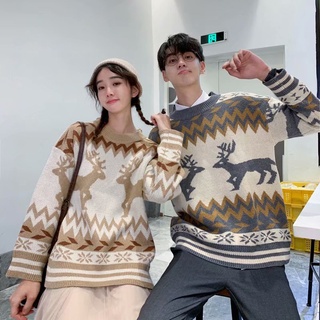 [In Hình Hươu] Áo Len Cặp Đôi Không Pilling Bé Trai Bé Gái Áo Len Cặp Đôi Áo Len Mùa Thu Đông Cổ Tròn Áo Len Áo Len Áo Khoác Ngoài Đơn Giản Tất Cả-