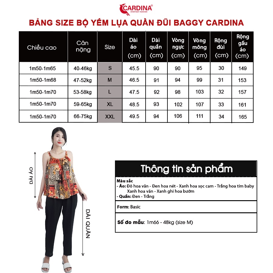 Đồ Bộ Nữ 𝐂𝐀𝐑𝐃𝐈𝐍𝐀 Cao Cấp Set Rời Quần Baggy Basic Chất Đũi Bamboo Áo Cổ Yếm Lụa Bèo Tầng Họa Tiết 2AF02-2Q02 (Bán Rời)