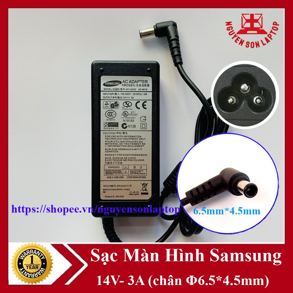 Sạc Nguồn màn hình Samsung 14V-3A chân kim 6.5 *4.5mm