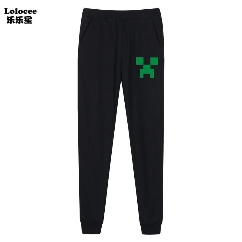 Boys Minecraft Game Lounge Pants, Green Creeper Face Print Jogger Sweatpants