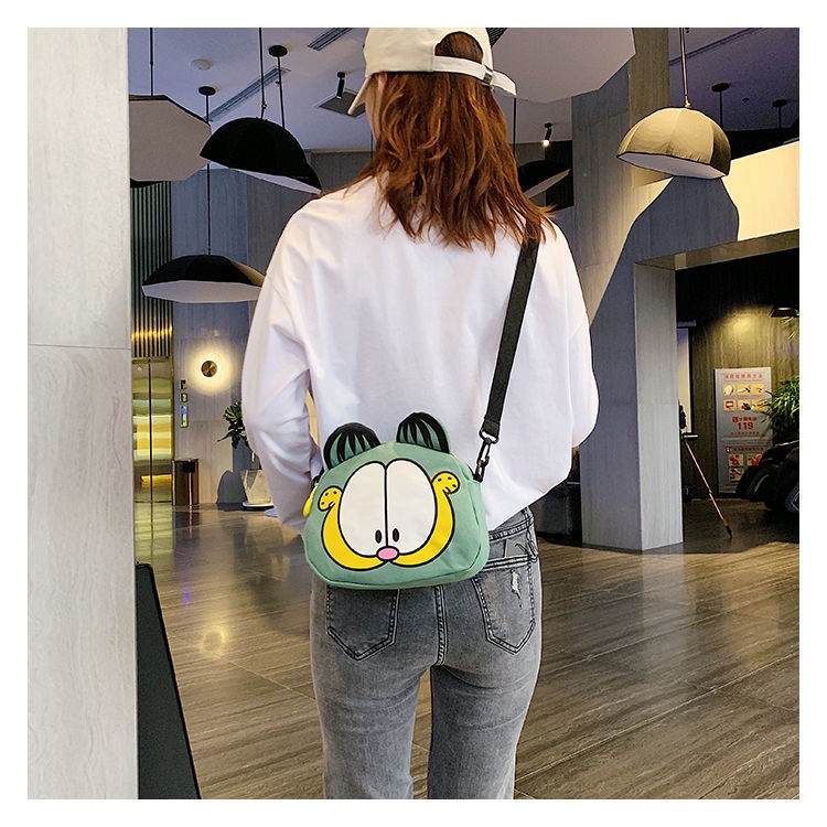 Túi Đeo Vai Vải canvas In Hình Mèo Garfield Dễ Thương Phong Cách Nhật Bản Thời Trang Cho Nữ