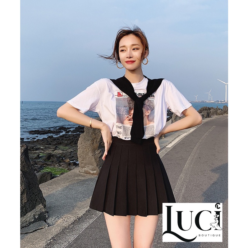 Chân váy tennis ngắn xếp ly thời trang màu trắng/ đen | BigBuy360 - bigbuy360.vn