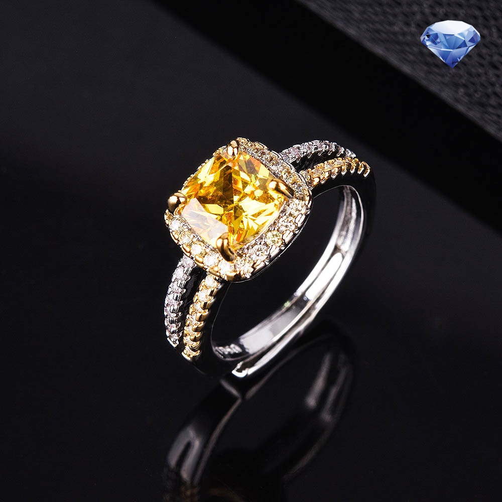 Nhẫn hở hai lớp hình vuông đính đá kim cương tự nhiên thời trang