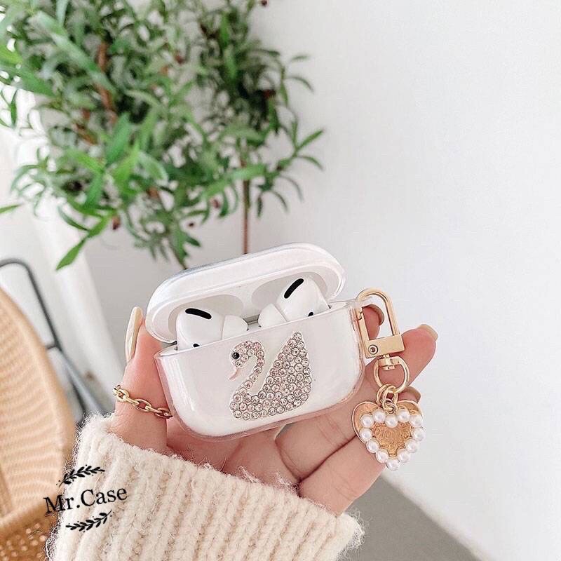 Case Airpods 1/2 /Pro Vỏ Ốp Tai Nghe Hình Thiên Nga Trong Dẻo  kèm Móc Xinh  - Mr.Case AirPods