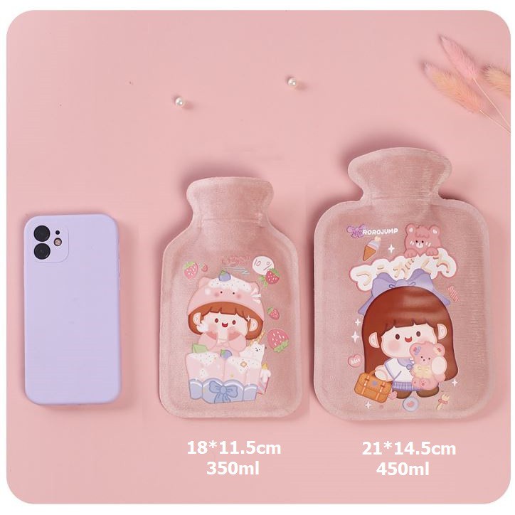 Túi chườm nóng lạnh nhung mềm giảm đau bụng kinh, túi chườm giữ ấm hạ sốt 350ml DrbStore