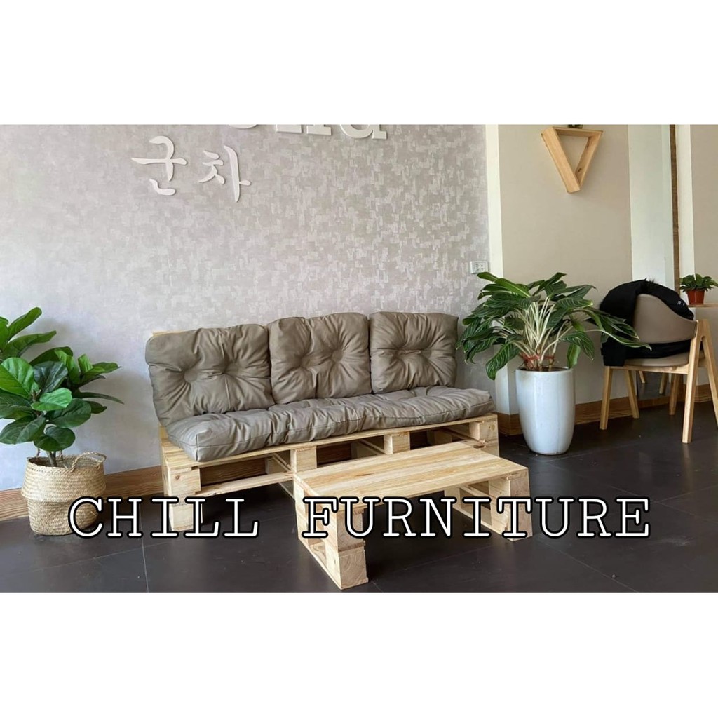 [ TẶNG KÈM ĐỆM VÀ BÀN TRÀ] BỘ SOFA PALLET- GHẾ PALLET CÓ TỰA- BÀN TRÀ PALLET- BỘ BÀN GHẾ BAN CÔNG BẰNG GỖ THÔNG