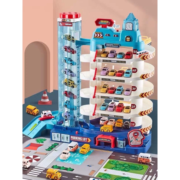 Đường Đua Khủng long siêu tốc kết hợp Garage Đỗ Xe Ô Tô 5 tầng