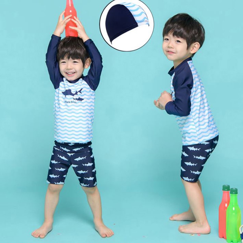 Bộ bơi tay dài chống nắng cá mập sọc cho bé trai