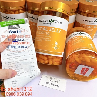 (Mẫu mới) Sữa ong chúa Healthy Care Royal Jelly 1000mg lọ 365v - Hàng Úc đi air, đủ tem bill Chemist