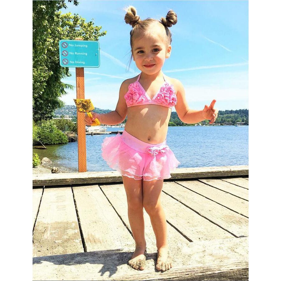 Bé Gái Áo Bikini + Ren Mini Undearwear Bé Bộ Tập Đi Trẻ Em Họa Tiết Hoa Cổ V Dây Áo Tắm Đi Biển-168-OXUI3