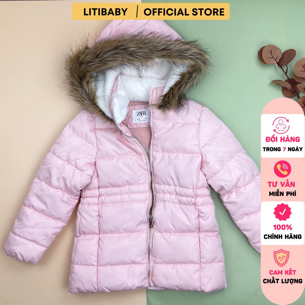 Áo phao bé gái LITIBABY mũ lông S6-13/14