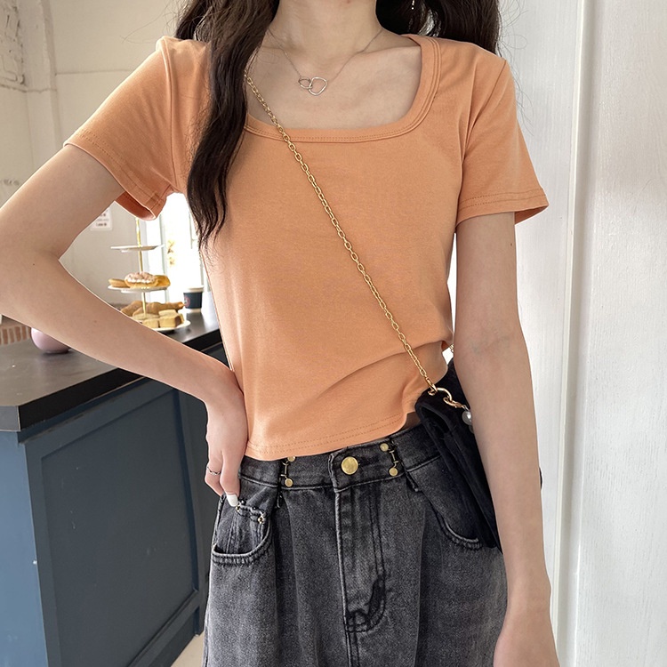 Áo Thun Ngắn Tay Màu Sắc Đơn Giản Thời Trang Cho Nữ