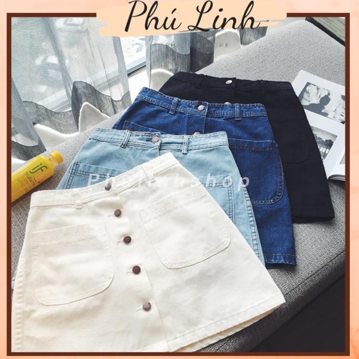 MS5581 Chân Váy Jeans Chữ A Cúc Dọc, Chân Váy Bò Quảng Châu Có Túi