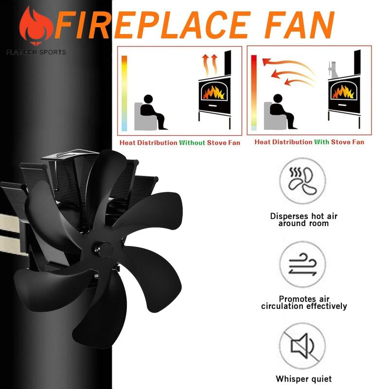 Flameer Sports   Wood Burning Stove Fireplace Fan Silent Motors for Gas/Pellet/Wood