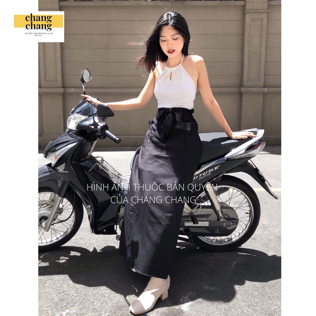 Váy Chống Nắng Thời Trang CHANG CHANG, Quây Che Nắng Vải Quần Tây Cao Cấp | Váy Đen Nơ