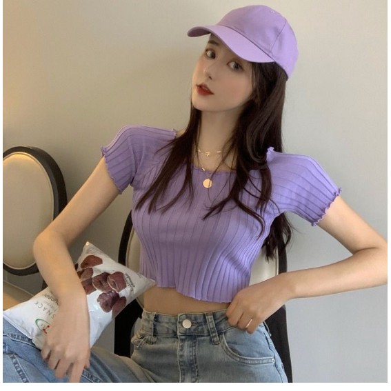 THF ÁO CROPTOP TRỄ VAI LEN GÂN  A18