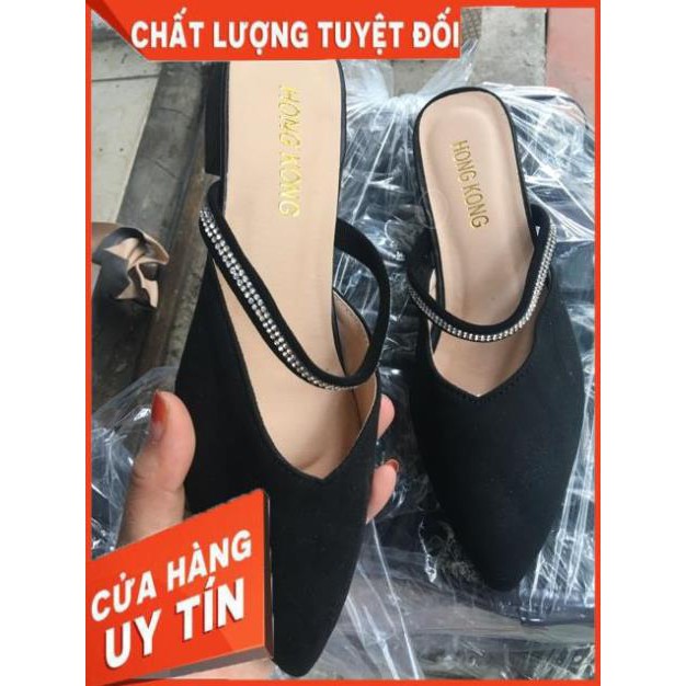 [Free Ship - Hàng cao Cấp] Dép Sục Nữ Da Lộn Quai Ngang Đính Đá Siêu Hót - Dép Sục Nữ Mũi Nhọn