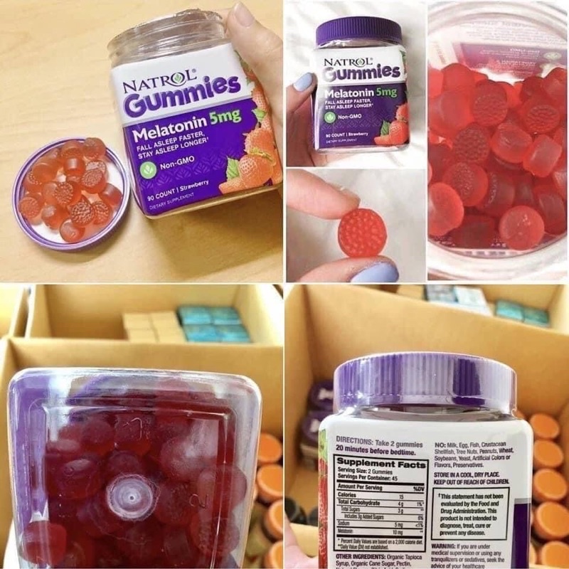 Kẹo dẻo ngủ ngon vị dâu Natrol gummies melatonin 5mg