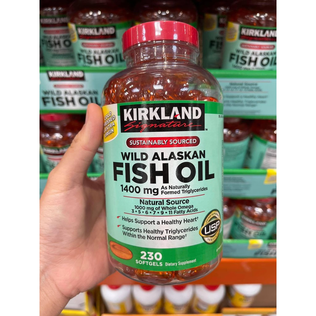 [Date mới liên tục] Viên uống dầu cá Kirkland Signature Wild Alaskan Fish Oil 1400mg 230 viên - Hàng Mỹ