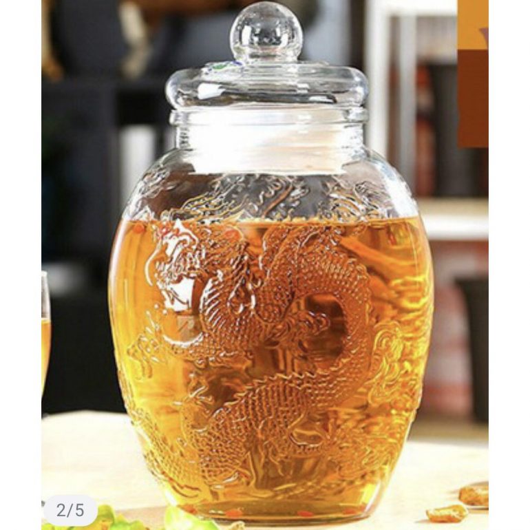 Chum thủy tinh họa tiết rồng phượng, dày dặn - Dung tích - 6 lít