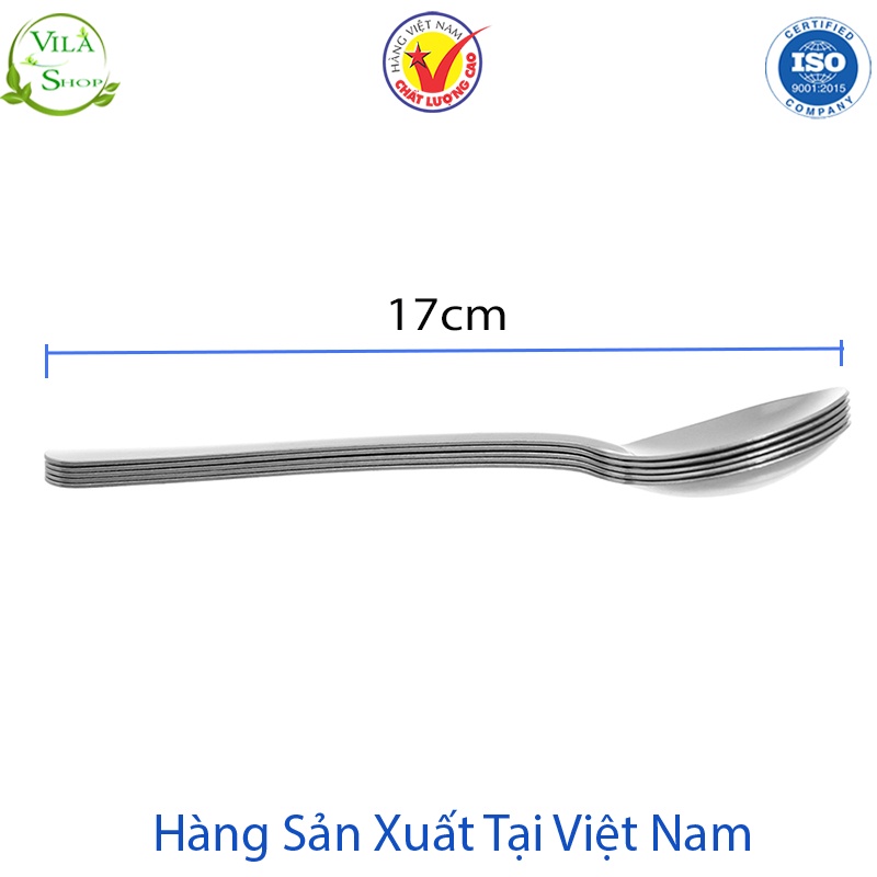 [4 Phân Loại] Thìa Inox, Muỗng Inox Miệng Tròn Cán Dài Trơn 17 cm Chính Hãng Việt Nhật Sản Xuất Trong Nước