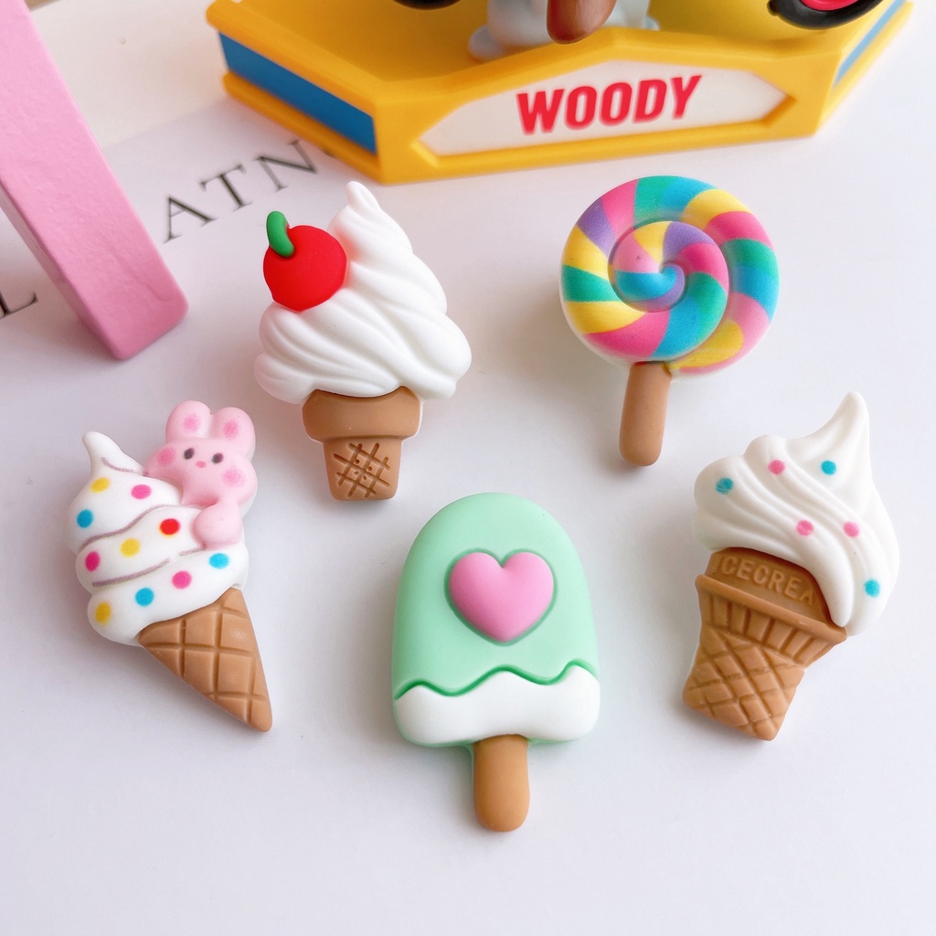 Set 10 Phụ Kiện Kẹp Tóc Hình Que Kem/Bánh Kẹo Bằng Resin Nhiều Màu Dễ Thương diy