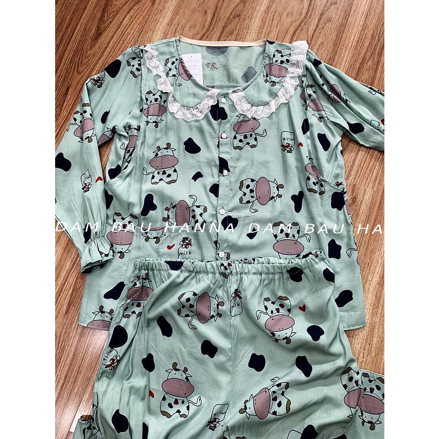 [SIZE 40-70KG] Đồ bầu cho bé bú tay dài quần dài mặc bầu và sau sinh vải lụa hàn thoáng mát có khóa cho bé ty