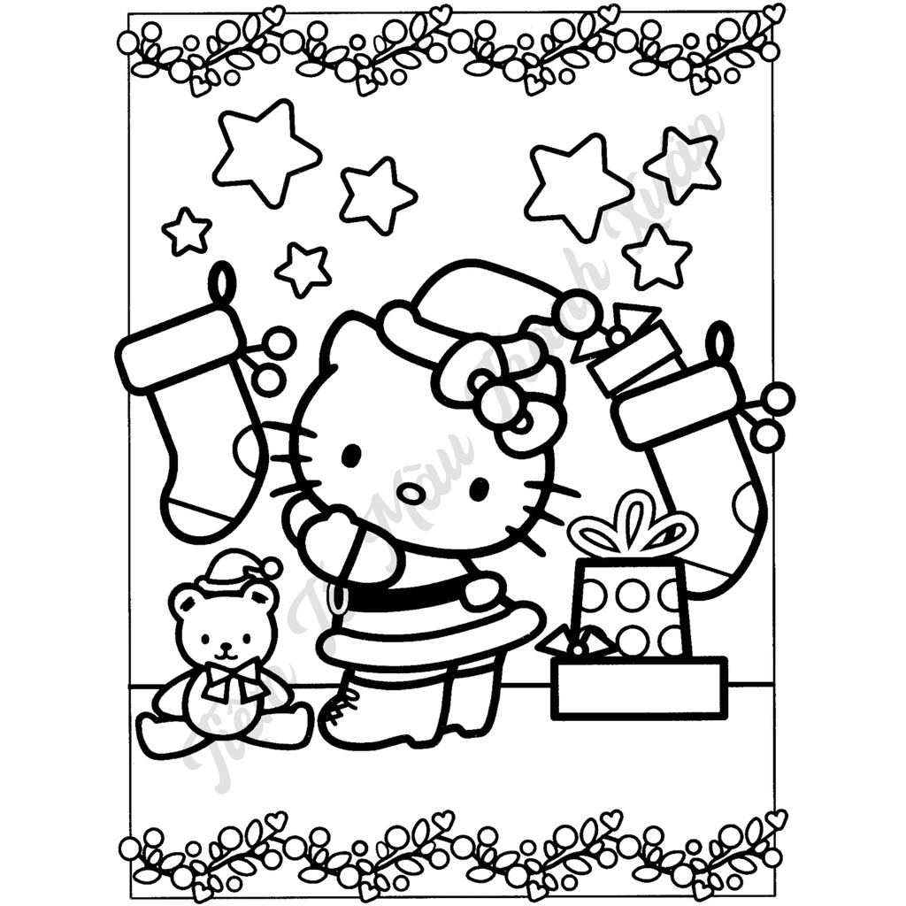 Set 10 Tờ Tranh Tô Màu Hình Mèo Hello Kitty Cute Cho Bé Tô Màu Sáp, Màu Chì - Tiệm Tô Màu Thanh Xuân