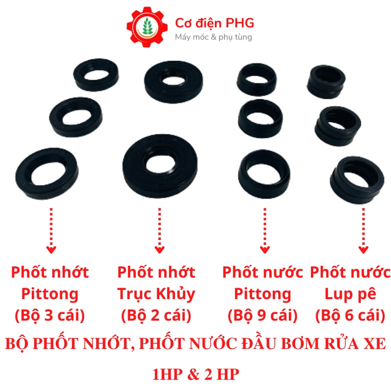 Bộ phốt nước, phốt nhớt chuyên dùng cho đầu xịt rửa xe, đầu bơm áp lực 1HP & 2HP