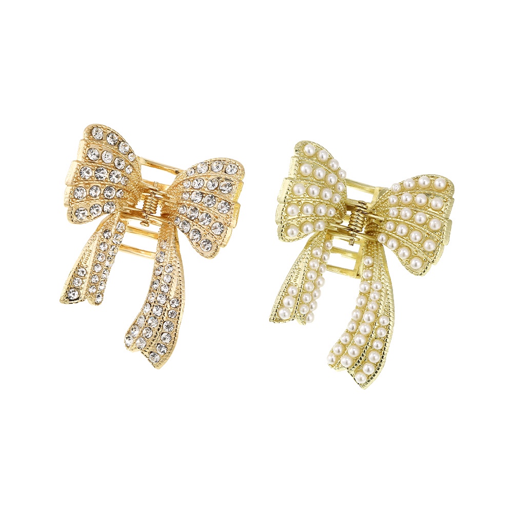 ✨✨Kẹp Tóc Nơ Đính Đá Và Ngọc Trai Giả Phong Cách Vintage Mới