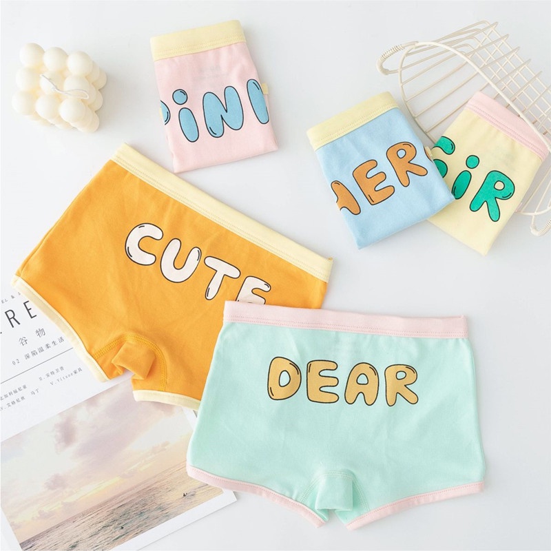 [THOMAS KIDS] 5 cái 3-12 tuổi Đồ lót Boxer trẻ em Bông tinh khiết Tiếng Anh Mẫu bảng chữ cái Quần lót Boxer cho Bé gái Bé trai