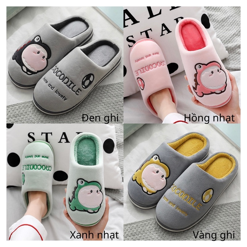 Dép Bông Bít Mũi  Siêu Ấm Đi Trong Nhà Hình Cá Sấu Dép Lông Mùa Đông Nam Nữ Crocodile