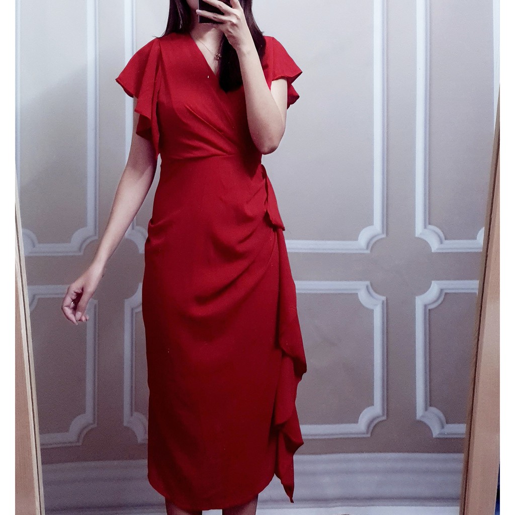 Đầm vạt bèo màu đỏ Freesize mã TD001 | BigBuy360 - bigbuy360.vn