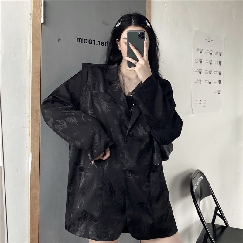 [SẴN ĐEN] ÁO KHOÁC DÁNG VEST ULZZANG IN HÌNH RỒNG CHÌM | BigBuy360 - bigbuy360.vn