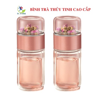 Bình trà thủy tinh 2 lớp cách nhiệt và lõi inox 304 cao cấp