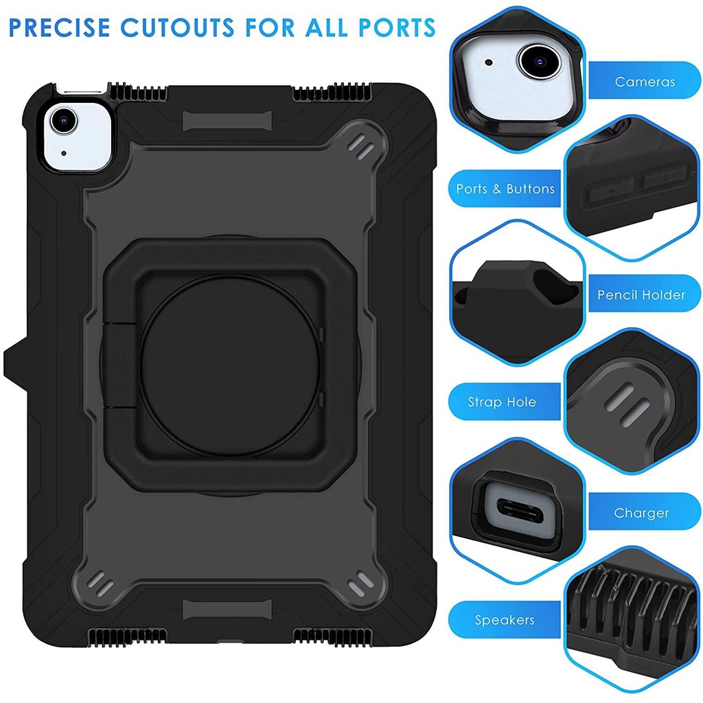Ốp Máy Tính Bảng Chống Sốc 3 Lớp Chịu Được Sức Nặng 360 Độ Cho iPad 10th Gen 10.9 inch 2022°Ốp Lưng Có Đế DựNg Và Dây Đeo Vai Cho iPad 10.2 / iPad Air 5 / Air 4 / Air 3 / iPad Pro 11 / Mini 6