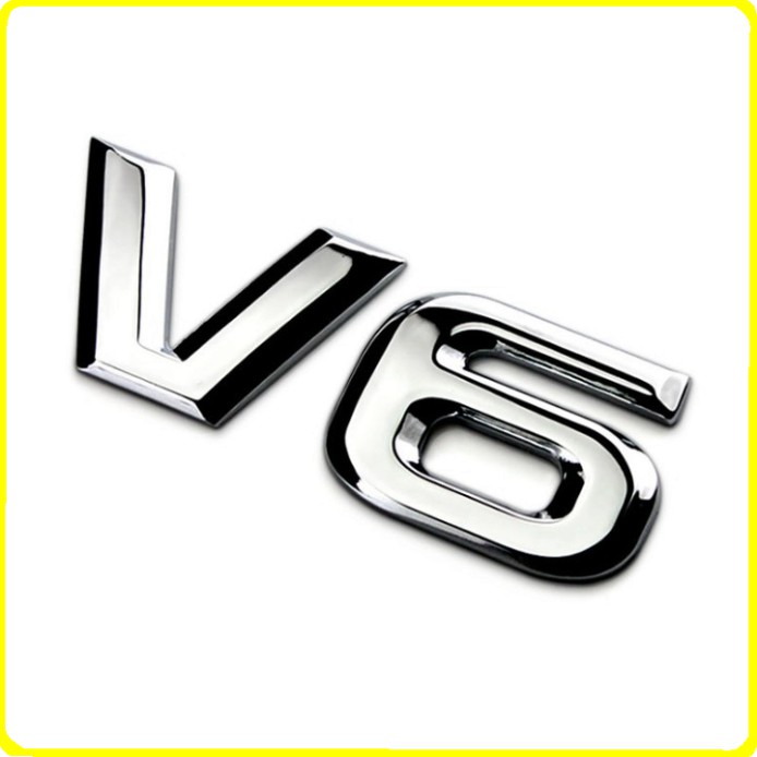 Sản phẩm Decal tem chữ V6 inox dán ô tô G40107 - Kích thước 9×3.5 cm .