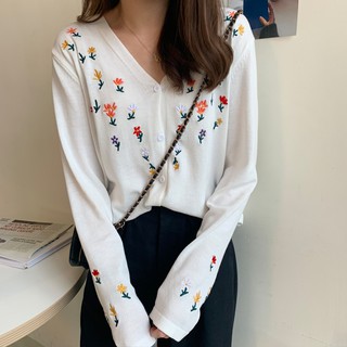 áo len khoác ngoài thêu hoa xinh tươi