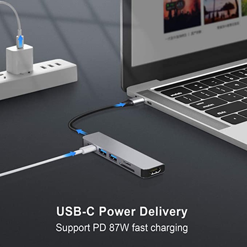 Bộ Chuyển Đổi Hub USB C 6 Trong 1 USB-C Và 2 Cổng USB-A 5Gbps Chất Lượng Cao
