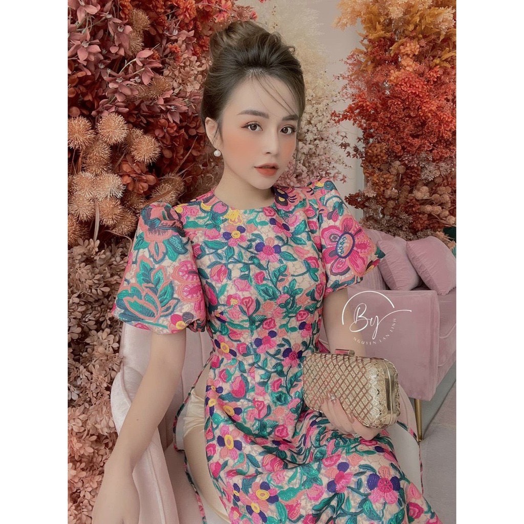 SET ÁO DÀI HOA TAY PHỒNG + QUẦN SUÔNG