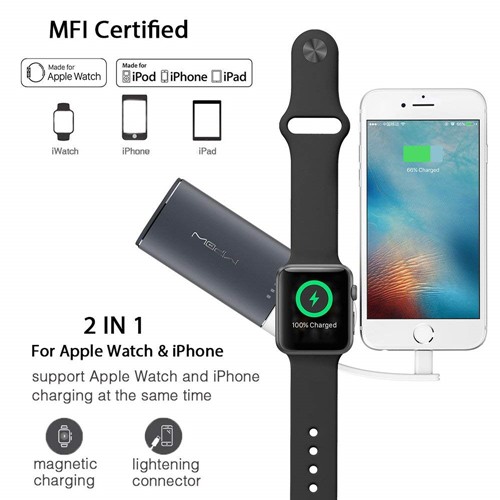 Sạc dự phòng không dây Mipow Power Tube 6000mAh - Sạc Apple Watch &amp; lightning