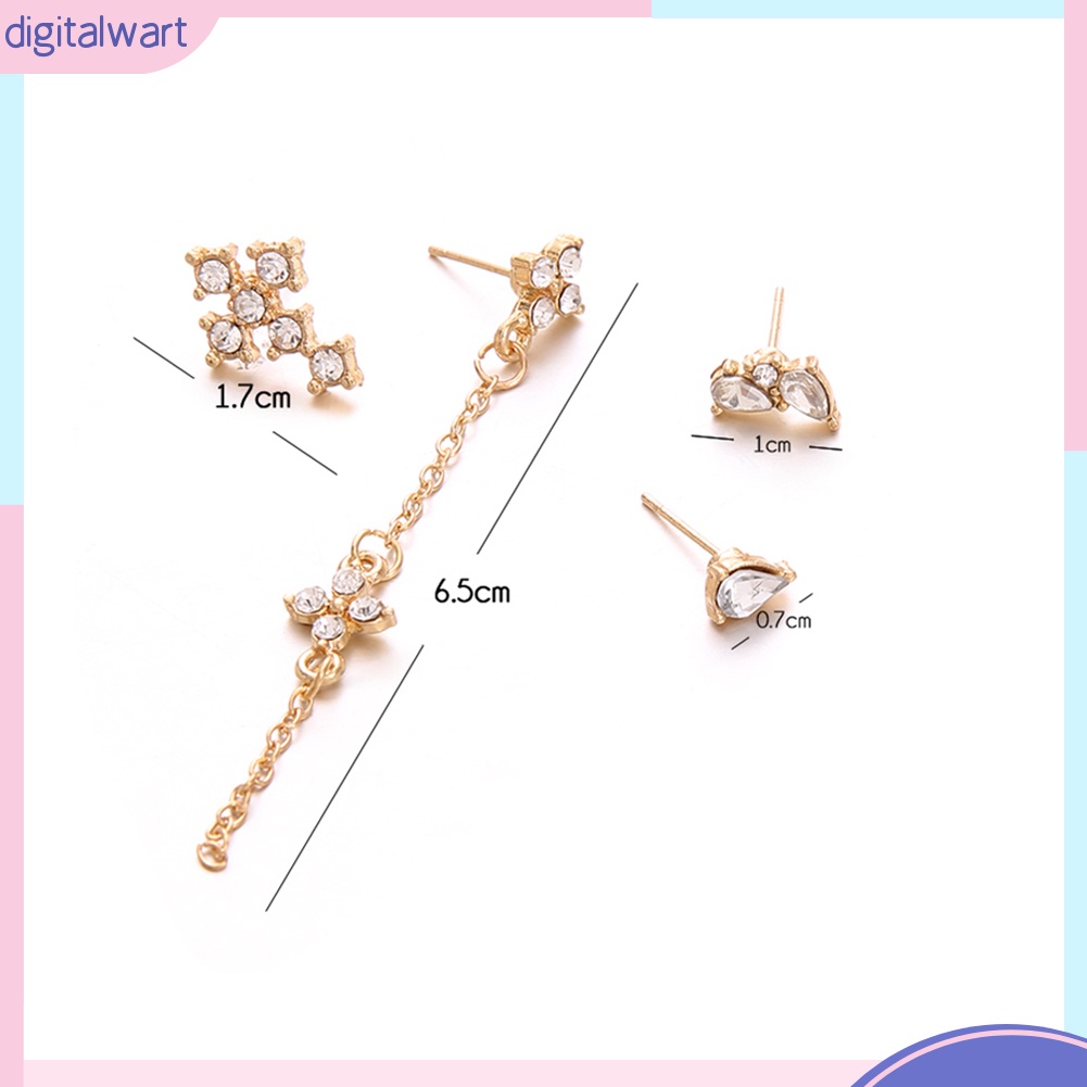 Set 4 khuyên tai đính đá kiểu dáng thời trang cho nữ